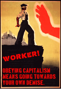 worker standing at capitalism's abyss